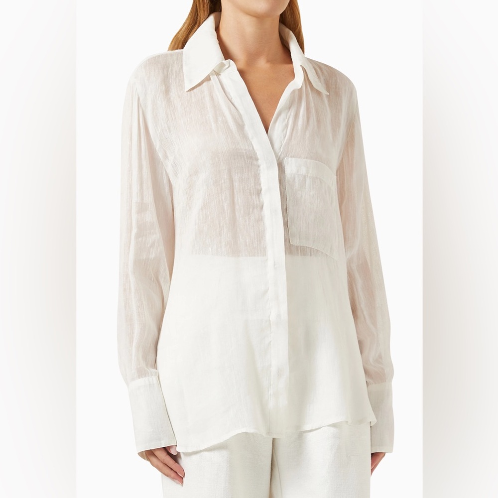 Savannah Morrow Soleil Linen Blouse, Ivory, Size XXL